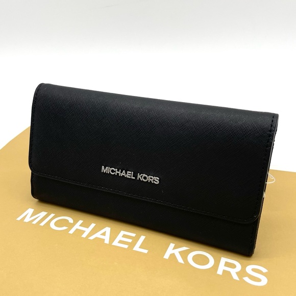 Michael Kors Large Trifold Wallet Black - Picture 2 of 7